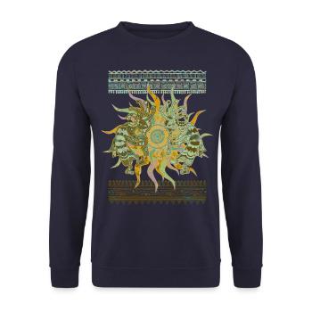 Native American Kokopelli Musicans - Sun Border 2 - Unisex Pullover - Navy - Vorne - Alina (178cm) & Michal (187cm)