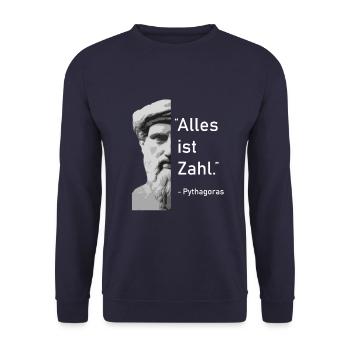 Geschenk Mathelehrer | Pythagoras Alle ist Zahl - Unisex Pullover - Navy - Vorne - Alina (178cm) & Michal (187cm)