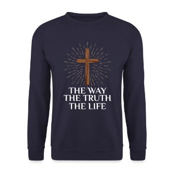 Jesus live away truth - Unisex Sweatshirt - navy - Front - Alina (178cm) & Michal (187cm)