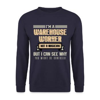 WAREHOUSE WORKER 5Not a Magician - Unisex Pullover - Navy - Vorne - Alina (178cm) & Michal (187cm)