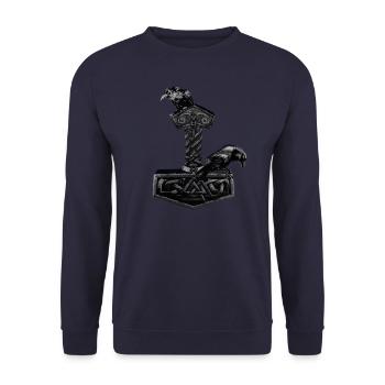 Le marteau de Mjölnir Thor et les corbeaux d'Odin - Sweat-shirt Unisexe - marine - Devant - Alina (178cm) & Michal (187cm)