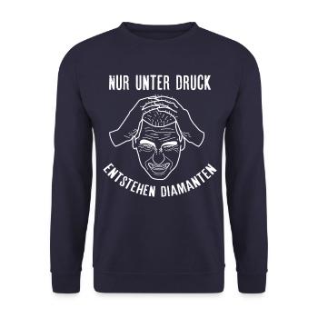Spruch Nur unter Druck entstehen Diamanten - Unisex Pullover - Navy - Vorne - Alina (178cm) & Michal (187cm)