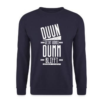 Plattdeutsch Betrunken Party Ostfriese Geschenk - Unisex Pullover - Navy - Vorne - Alina (178cm) & Michal (187cm)