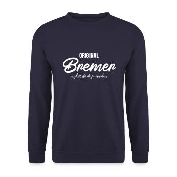 Original Bremer Hansestadt Bremen Geschenk - Unisex Pullover - Navy - Vorne - Alina (178cm) & Michal (187cm)