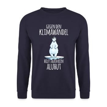 Anti Verschwörungstheoretiker Klimawandel Aluhut - Unisex Pullover - Navy - Vorne - Alina (178cm) & Michal (187cm)