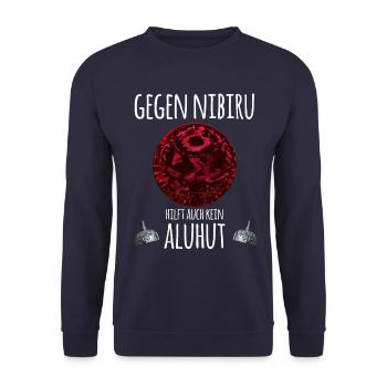 Nibiru Ironisch Anti Verschwörungstheorie Geschenk - Unisex Pullover - Navy - Vorne - Alina (178cm) & Michal (187cm)
