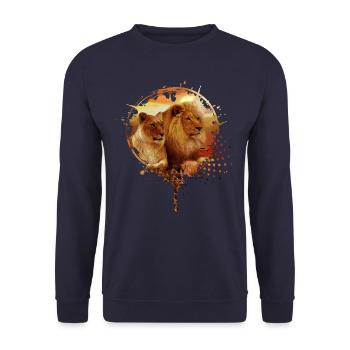 Lion Family Lioness Portrait Paint Design - Unisex Sweatshirt - navy - Front - Alina (178cm) & Michal (187cm)