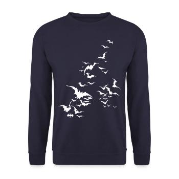 Batman Fledermaus Schwarm weiß - Unisex Pullover - Navy - Vorne - Alina (178cm) & Michal (187cm)