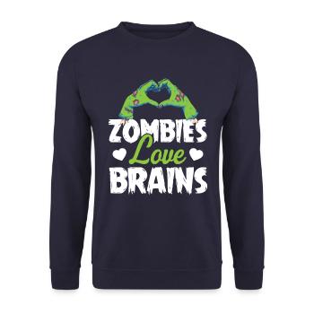 Zombies Love Brains - Unisex Sweatshirt - navy - Front - Alina (178cm) & Michal (187cm)