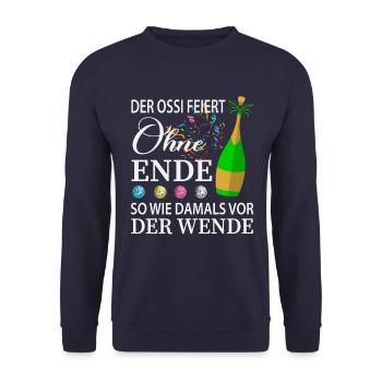 DDR Ossi Spruch - Unisex Pullover - Navy - Vorne - Alina (178cm) & Michal (187cm)