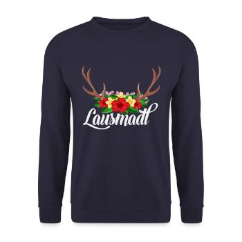 Damen Lausmadl Geweih Hirsch Blumen Bayrisch - Unisex Pullover - Navy - Vorne - Alina (178cm) & Michal (187cm)