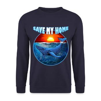 Save my Home - blue whale - whale - sea - ocean - Unisex Sweatshirt - navy - Front - Alina (178cm) & Michal (187cm)