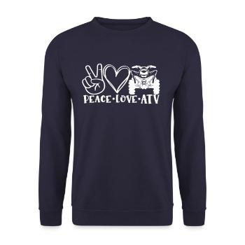 Peace Love ATV-Design für 4-Rad-Atv-Liebhaber - Unisex Pullover - Navy - Vorne - Alina (178cm) & Michal (187cm)