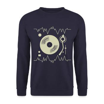 DJ Mischpult Herzschlag - Unisex Pullover - Navy - Vorne - Alina (178cm) & Michal (187cm)