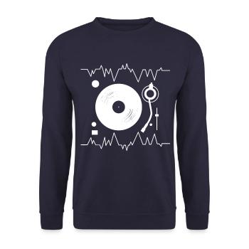 DJ Mischpult Herzschlag - Unisex Pullover - Navy - Vorne - Alina (178cm) & Michal (187cm)
