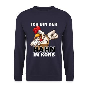 Ich bin der Hahn im Korb - Unisex Pullover - Navy - Vorne - Alina (178cm) & Michal (187cm)