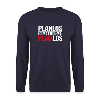 Planlos geht der Plan los - Unisex Pullover - Navy - Vorne - Alina (178cm) & Michal (187cm)