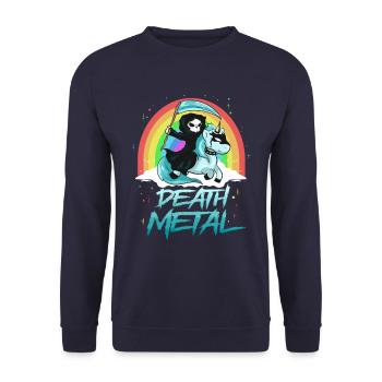 Death Metal Einhorn mit Tod als Reiter Regenbogen - Unisex Pullover - Navy - Vorne - Alina (178cm) & Michal (187cm)