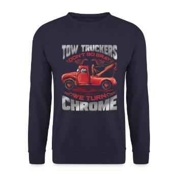 Tow Truckers turn Gray - Towing Service Gift - Unisex Sweatshirt - navy - Front - Alina (178cm) & Michal (187cm)