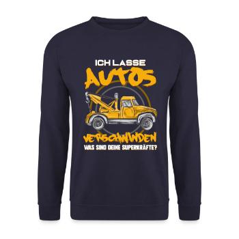 Ich Lasse Autos Verschwinden - Abschleppdienst - Unisex Pullover - Navy - Vorne - Alina (178cm) & Michal (187cm)