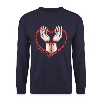 BDSM - Sexy Dominate Me Fesseln Design Geschenk - Unisex Pullover - Navy - Vorne - Alina (178cm) & Michal (187cm)