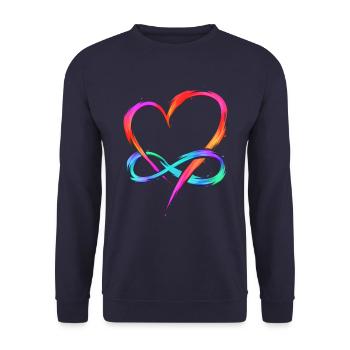 Polyamory - Infinity Heart - Polyamorie Artwork - Unisex Pullover - Navy - Vorne - Alina (178cm) & Michal (187cm)