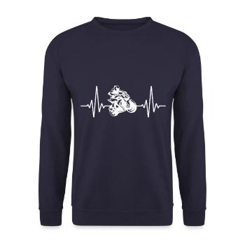Motorrad Herzschlag - Unisex Pullover - Navy - Vorne - Alina (178cm) & Michal (187cm)