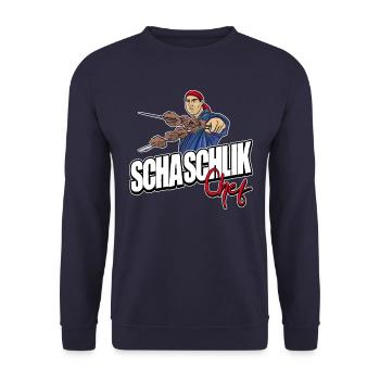 Schaschlik Fleisch Spieße Grillen BBQ Geschenkidee - Unisex Pullover - Navy - Vorne - Alina (178cm) & Michal (187cm)
