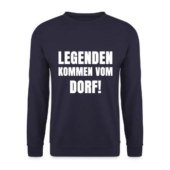 Dorf Legenden Spruch - Unisex Pullover - Navy - Vorne - Alina (178cm) & Michal (187cm)