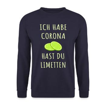 Corona Limetten Spruch - Unisex Pullover - Navy - Vorne - Alina (178cm) & Michal (187cm)