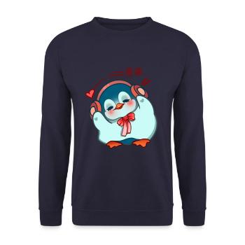 Pingouin avec des écouteurs et de la musique en japonais - Sweat-shirt Unisexe - marine - Devant - Alina (178cm) & Michal (187cm)