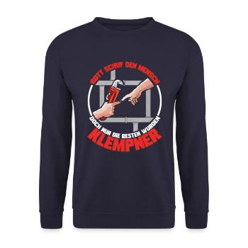 Gott schuf den Mensch die Besten wurden Klempner - Unisex Pullover - Navy - Vorne - Alina (178cm) & Michal (187cm)