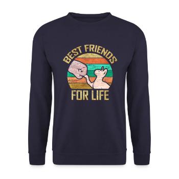 Best Friends for Life Sphinx Katze Retro Haustier - Unisex Pullover - Navy - Vorne - Alina (178cm) & Michal (187cm)