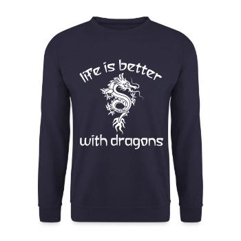 Drache Drachen shirt - Unisex Pullover - Navy - Vorne - Alina (178cm) & Michal (187cm)