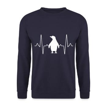Pinguin Herzschlag - Unisex Pullover - Navy - Vorne - Alina (178cm) & Michal (187cm)