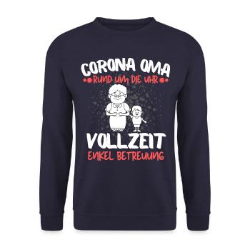 CORONA OMA - OMA ENKEL BETREUUNG IN VOLLZEIT - Unisex Pullover - Navy - Vorne - Alina (178cm) & Michal (187cm)