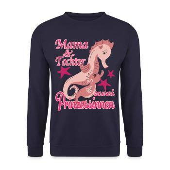 Mama Tochter Prinzessinen Seepferdchen - Unisex Pullover - Navy - Vorne - Alina (178cm) & Michal (187cm)