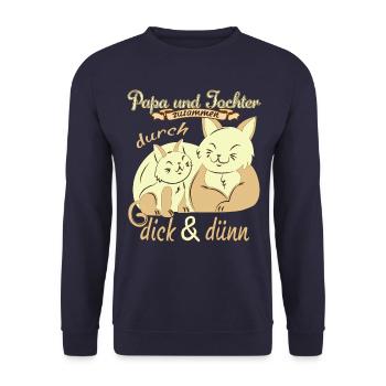 Papa und Tochter durch dick & dünn Katze - Unisex Pullover - Navy - Vorne - Alina (178cm) & Michal (187cm)