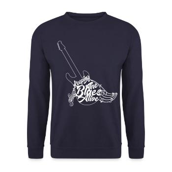 Den Blues am Leben erhalten - Unisex Pullover - Navy - Vorne - Alina (178cm) & Michal (187cm)