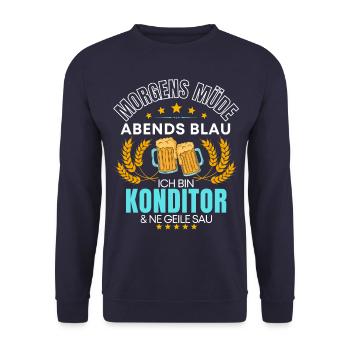 ICH BIN DER KONDITOR DIE GEILE SAU! - BÄCKER - Unisex Pullover - Navy - Vorne - Alina (178cm) & Michal (187cm)