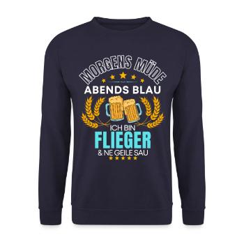 ICH BIN DER FLIEGER DIE GEILE SAU! FLIEGER PILOT - Unisex Pullover - Navy - Vorne - Alina (178cm) & Michal (187cm)