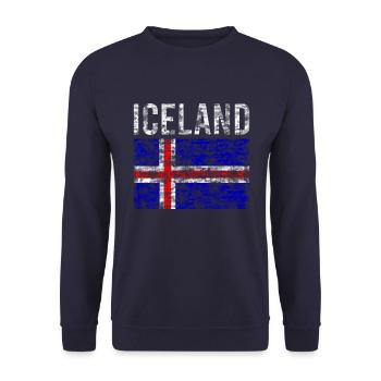 Island Flagge Vintage - Unisex Pullover - Navy - Vorne - Alina (178cm) & Michal (187cm)
