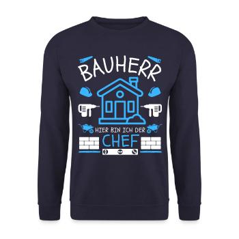 Herren Bauherr Mann Bauherren Richtfest - Unisex Pullover - Navy - Vorne - Alina (178cm) & Michal (187cm)
