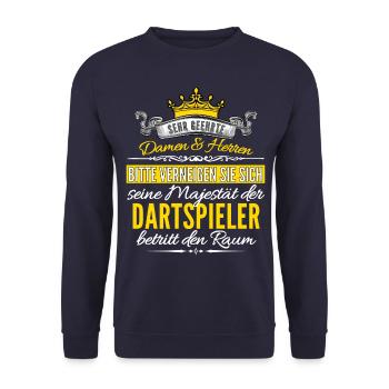 Lustiges Dartspieler Dart & Darts Spruch Motiv - Unisex Pullover - Navy - Vorne - Alina (178cm) & Michal (187cm)