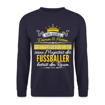 LUSTIGES FUSSBALLSPIELER / FUSSBALLER SPRUCH MOTIV - Unisex Pullover - Navy - Vorne - Alina (178cm) & Michal (187cm)