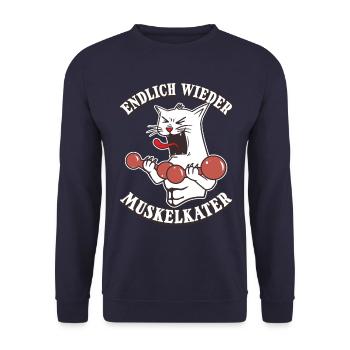 Endlich wieder Muskelkater Muskel Training Lustig - Unisex Pullover - Navy - Vorne - Alina (178cm) & Michal (187cm)