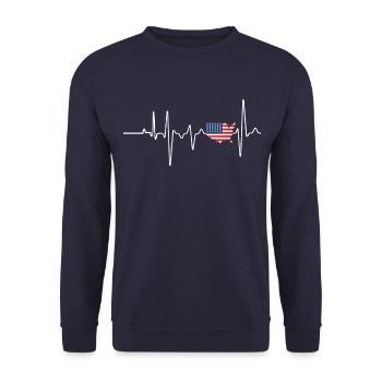 American Heartbeat USA Drapeau Love America Patriot - Sweat-shirt Unisexe - marine - Devant - Alina (178cm) & Michal (187cm)