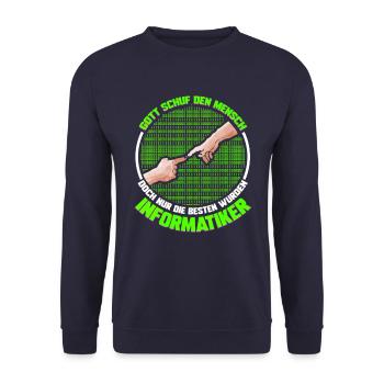 Gott schuf Mensch die besten wurden Informatiker - Unisex Pullover - Navy - Vorne - Alina (178cm) & Michal (187cm)