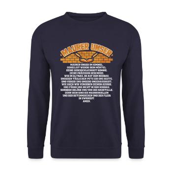 Maurer Unser - Maurer Gebet lustiger Spruch - Unisex Pullover - Navy - Vorne - Alina (178cm) & Michal (187cm)