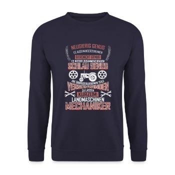 Lustiger Landmaschinenmechaniker Spruch - Traktor - Unisex Pullover - Navy - Vorne - Alina (178cm) & Michal (187cm)